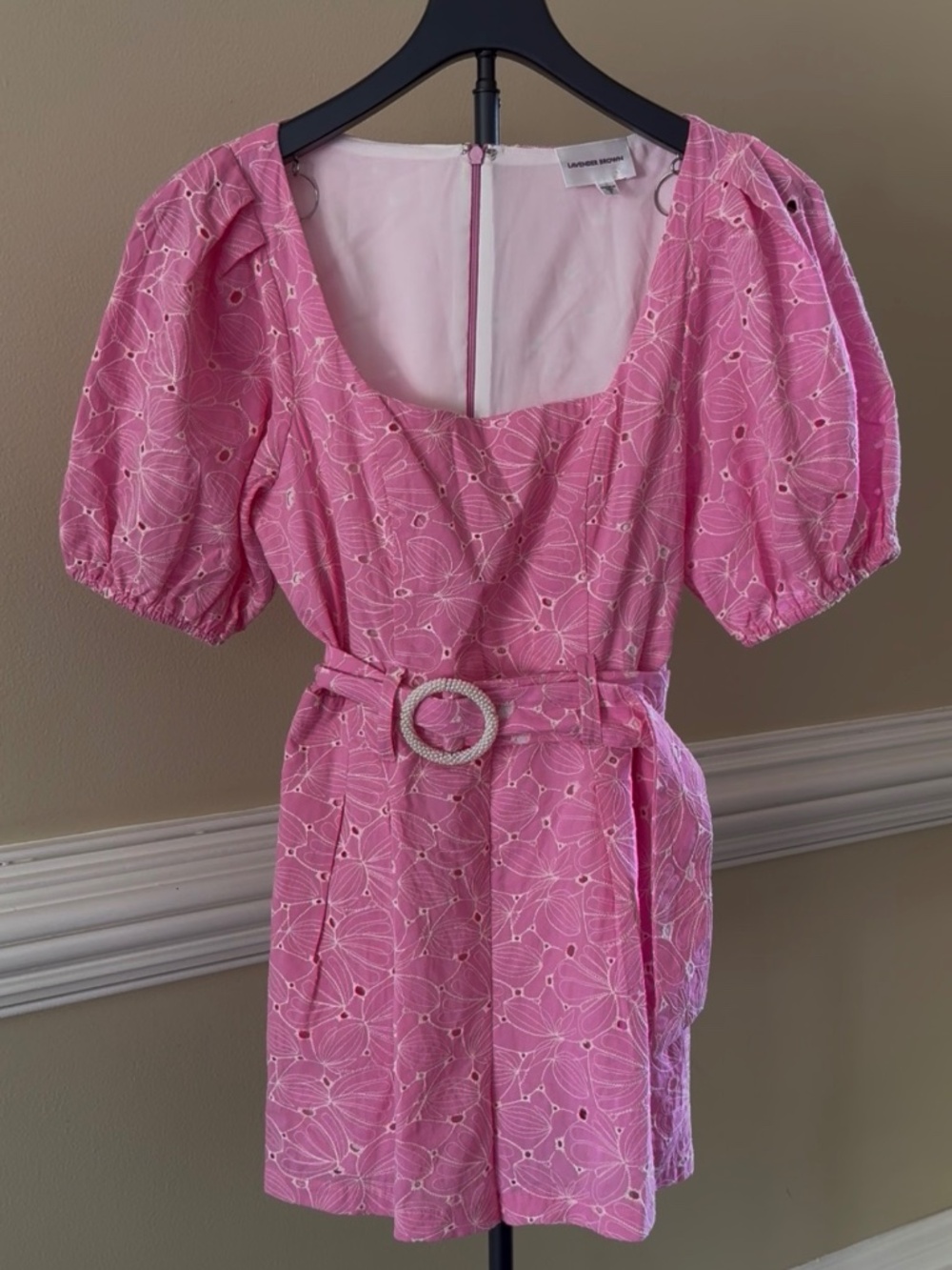 Lavender Brown Pink shorts romper with belt Size Small